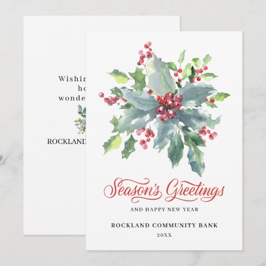 Elegant Holly Berries Non-Photo 2022 Corporate Feestdagenkaart (Voorkant / Achterkant)