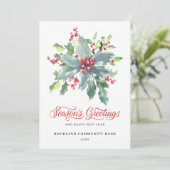 Elegant Holly Berries Non-Photo 2022 Corporate Feestdagenkaart (Staand voorkant)