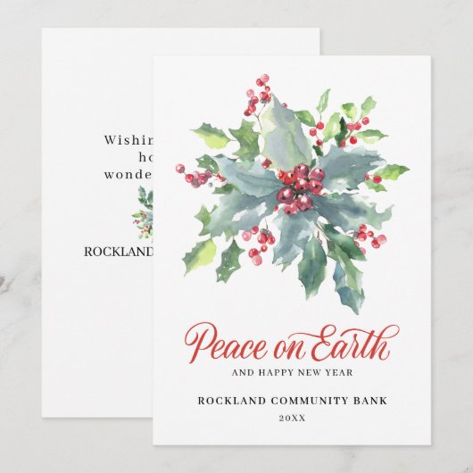 Elegant Holly Berries Non-Photo 2022 Corporate Feestdagenkaart (Voorkant / Achterkant)