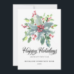 Elegant Holly Berries Non-Photo 2022 Corporate Feestdagenkaart<br><div class="desc">Elegant en professioneel,  deze zakelijke kerstkaart heilig en rode bessen in het midden. Een editable pre-gedrukt bericht en plaats voor uw bedrijf logo is op de rug. U kunt de optie logo alleen verwijderen als u deze niet wilt gebruiken.</div>