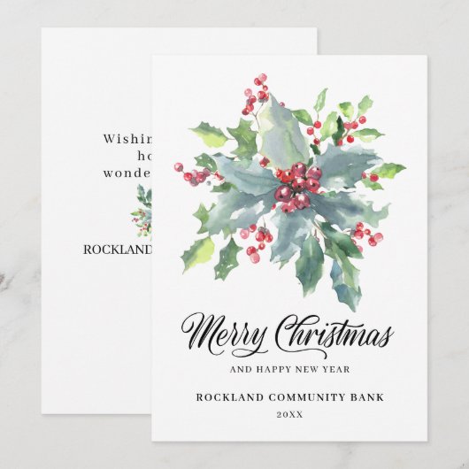 Elegant Holly Berries Non-Photo 2022 Corporate Feestdagenkaart (Voorkant / Achterkant)