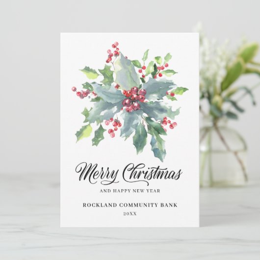 Elegant Holly Berries Non-Photo 2022 Corporate Feestdagenkaart (Staand voorkant)