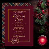 Elegant Holly | Berries Rich Plaid Kerstfeest Folie Uitnodiging