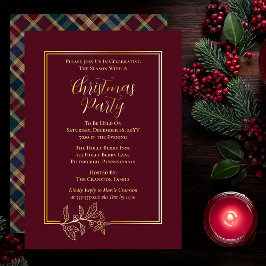 Elegant Holly | Berries Rich Plaid Kerstfeest Folie Uitnodiging
