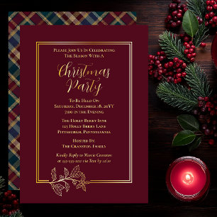 Elegant Holly   Berries Rich Plaid Kerstfeest Folie Uitnodiging