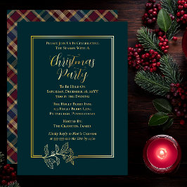 Elegant Holly | Berries Rich Plaid Kerstfeest Folie Uitnodiging