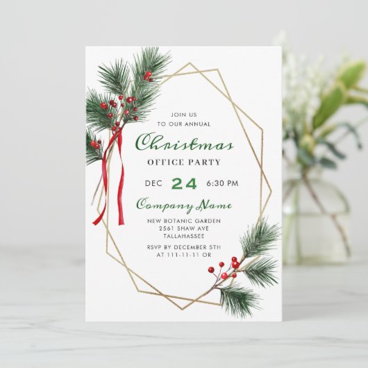 Elegant Holly Berry Corporate Christmas Party Kaart (Staand voorkant)