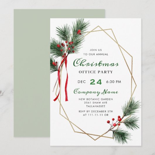 Elegant Holly Berry Corporate Christmas Party Kaart (Voorkant / Achterkant)