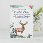Elegant Holly Berry Deer Kerst Cocktail Kaart (Staand voorkant)
