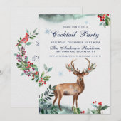 Elegant Holly Berry Deer Kerst Cocktail Kaart (Voorkant / Achterkant)