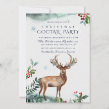 Elegant Holly Berry Deer kerstCOCTAIL PARTIJ