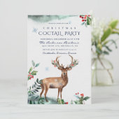 Elegant Holly Berry Deer kerstCOCTAIL PARTIJ Kaart (Staand voorkant)