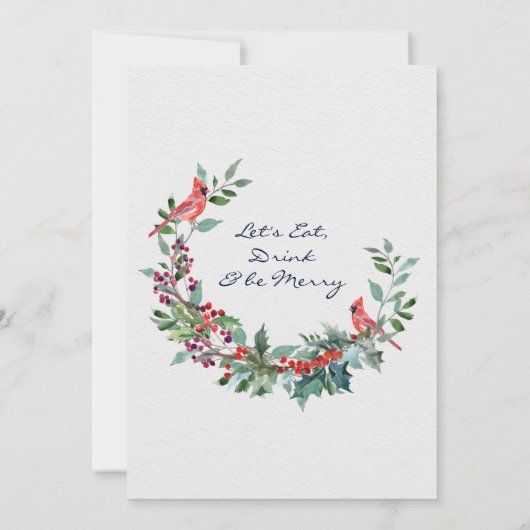 Elegant Holly Berry Deer kerstCOCTAIL PARTIJ Kaart (Achterkant)