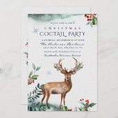 Elegant Holly Berry Deer kerstCOCTAIL PARTIJ Kaart (Voorkant / Achterkant)