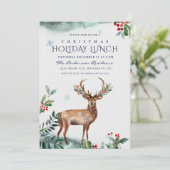 Elegant Holly Berry Deer Kerstfeestdag Lunch Kaart (Staand voorkant)
