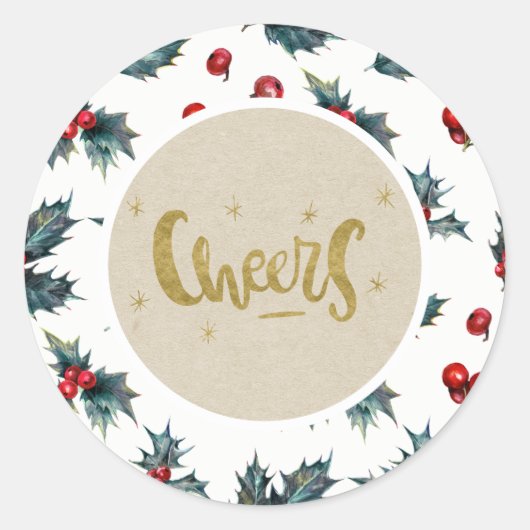Elegant Holly Berry Holiday - kerstgouden prijzen Ronde Sticker (Voorkant)