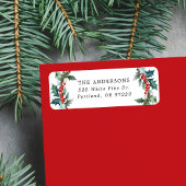 Elegant Holly Berry Holiday Return Address Etiket