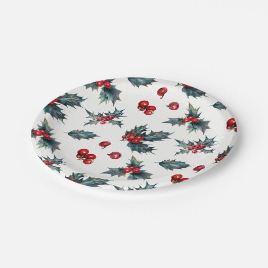Elegant Holly Berry Holiday Winter Wedding Party Papieren Bordje (Gekanteld)