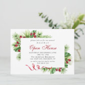 Elegant Holly Berry kerst Holiday Open House Kaart (Staand voorkant)