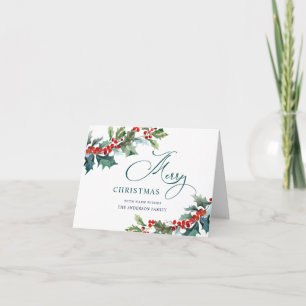 Elegant Holly Berry Kerstmis Mistletoe Greeting Feestdagen Kaart
