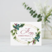 Elegant Holly Berry Pine Fir kerstavond Briefkaart (Staand voorkant)
