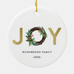 ELEGANT HOLLY BERRY RED GOLD JOU WREATH CHRISTMAS KERAMISCH ORNAMENT