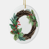ELEGANT HOLLY BERRY RED GOLD JOY WREATH CHRISTMAS KERAMISCH ORNAMENT (Rechts)