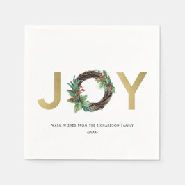 ELEGANT HOLLY BERRY RED GOLD JOY WREATH CHRISTMAS SERVET