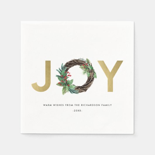 ELEGANT HOLLY BERRY RED GOLD JOY WREATH CHRISTMAS SERVET (Voorkant)