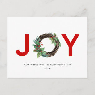 ELEGANT HOLLY BERRY RED GREEN JOY WREATH CHRISTMAS BRIEFKAART