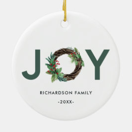 ELEGANT HOLLY BERRY RED GREEN JOY WREATH CHRISTMAS KERAMISCH ORNAMENT