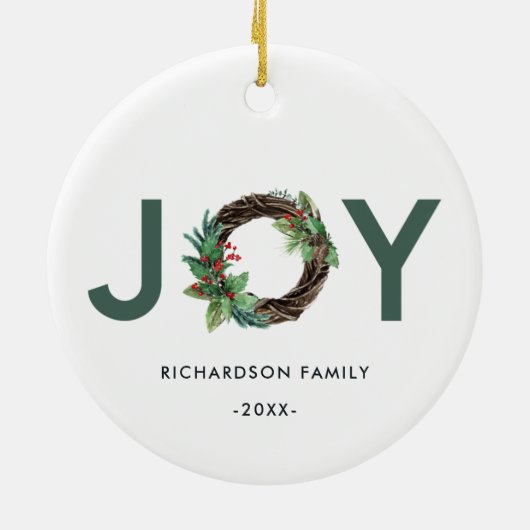 ELEGANT HOLLY BERRY RED GREEN JOY WREATH CHRISTMAS KERAMISCH ORNAMENT (Achterkant)