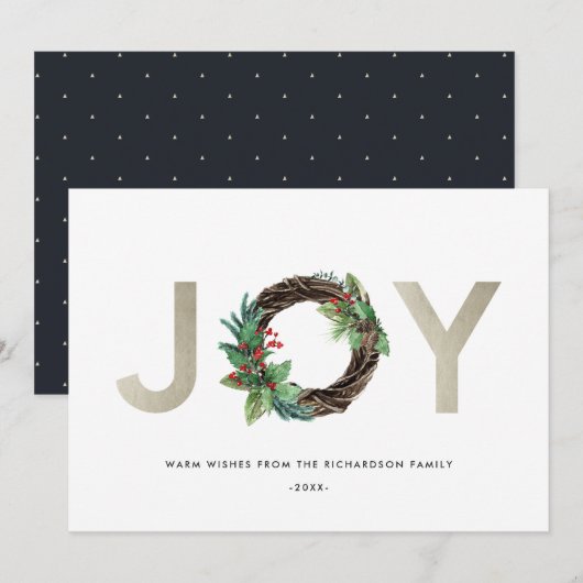 ELEGANT HOLLY BERRY SILVER JOY WREATH CHRISTMAS FEESTDAGENKAART (Voorkant / Achterkant)