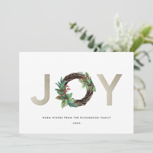 ELEGANT HOLLY BERRY SILVER JOY WREATH CHRISTMAS FEESTDAGENKAART (Staand voorkant)