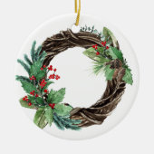 ELEGANT HOLLY BERRY SILVER JOY WREATH CHRISTMAS KERAMISCH ORNAMENT (Voorkant)