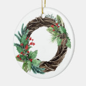 ELEGANT HOLLY BERRY SILVER JOY WREATH CHRISTMAS KERAMISCH ORNAMENT (Links)