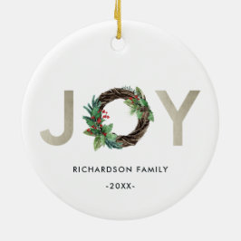 ELEGANT HOLLY BERRY SILVER JOY WREATH CHRISTMAS KERAMISCH ORNAMENT