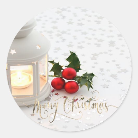 Elegant Holly Berry, Stars Ronde Sticker (Voorkant)