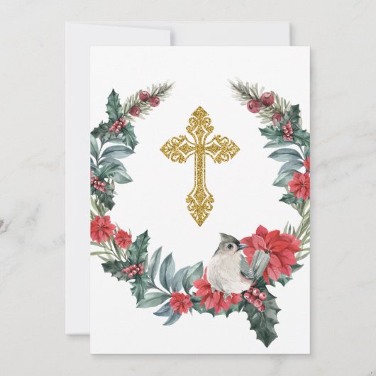 Elegant Holly Berry Winter Baptisme Kaart (Achterkant)