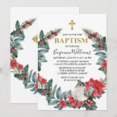 Elegant Holly Berry Winter Baptisme Kaart (Voorkant / Achterkant)
