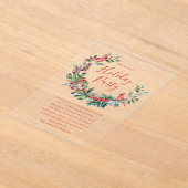 Elegant Holly Berry Wreath Cardinals Holiday Acryl Uitnodigingen (Laagn)