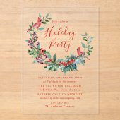 Elegant Holly Berry Wreath Cardinals Holiday Acryl Uitnodigingen (Voorkant)