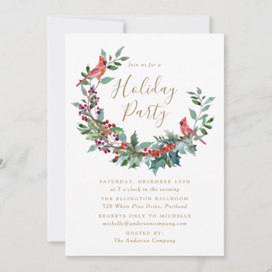 Elegant Holly Berry Wreath Cardinals Holiday Kaart (Voorkant)