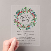 Elegant Holly Berry Wreath Holiday Partij Acryl Uitnodigingen (Insitu (Draagbaar))