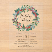 Elegant Holly Berry Wreath Holiday Partij Acryl Uitnodigingen (Voorkant)