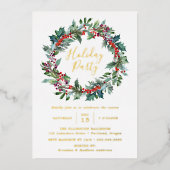 Elegant Holly Berry Wreath Holiday Partij Folie Uitnodiging (Voorkant)