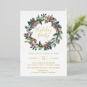 Elegant Holly Berry Wreath Holiday Partij Folie Uitnodiging (Staand Voorkant)