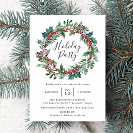 Elegant Holly Berry Wreath Holiday Partij Kaart