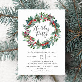 Elegant Holly Berry Wreath Holiday Partij Kaart
