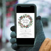 Elegant Holly Berry Wreath Holiday Partij Kaart